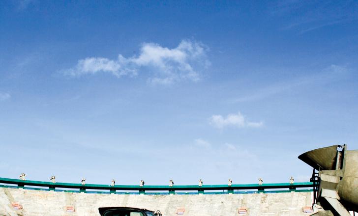 A JCB Loadall telescopic handler takes on concrete for the stadium refurbishment A JCB Loadall telescopic handler takes on concrete for the stadium refurbishment