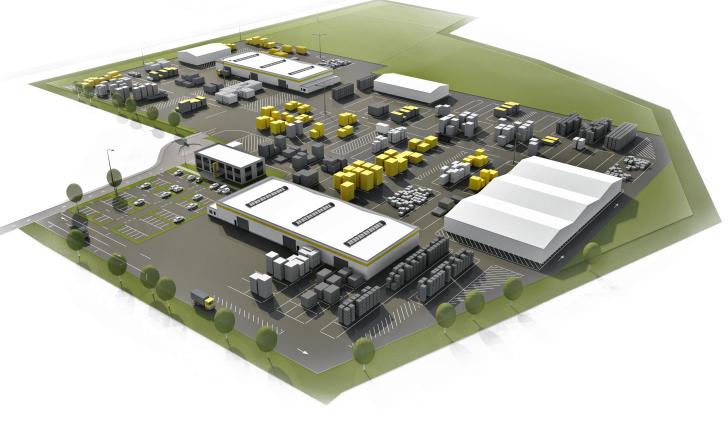 Computer-generated image of Doka’s new logistics centre in Germany Computer-generated image of Doka’s logistics centre