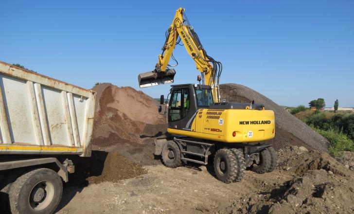 Construction work is underway on upgrades to 200km of Moldavia’s key road links New Holland WE150B excavator
