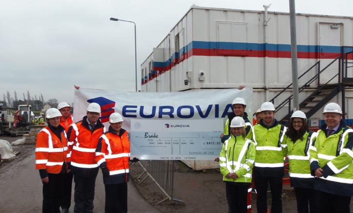 Pictured left to right: Anja Reid, Kevin Graham, Judith Hampson, Clare Habbin, Richard Coteau (Brake), Jason Graves, Siobhan Riordan, and Dave Campbell Brake and Eurovia staff