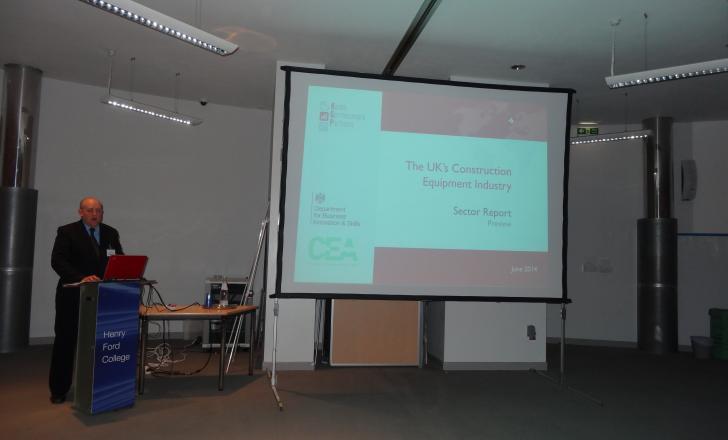 UK Construction Equipment Sector Report author Alex Woodrow outlines the document’s key findings at the CEA Innovation and Engineering Conference UK Construction Equipment Sector Report author Alex Woodrow
